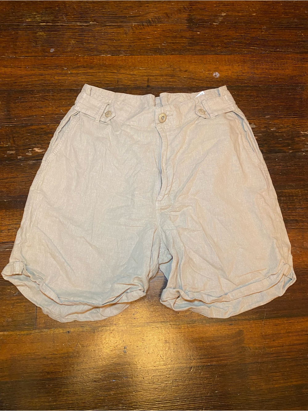 EUC the GREAT Lightweight Linen/Cotton Blend Beige Shorts Adjustable High Waist